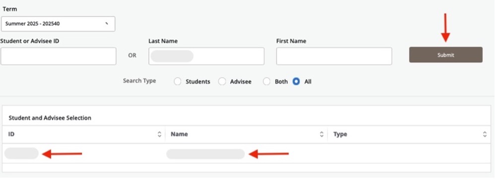 registration override select student