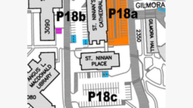 Map of StFX parking zone including St. Ninian's Cathedral