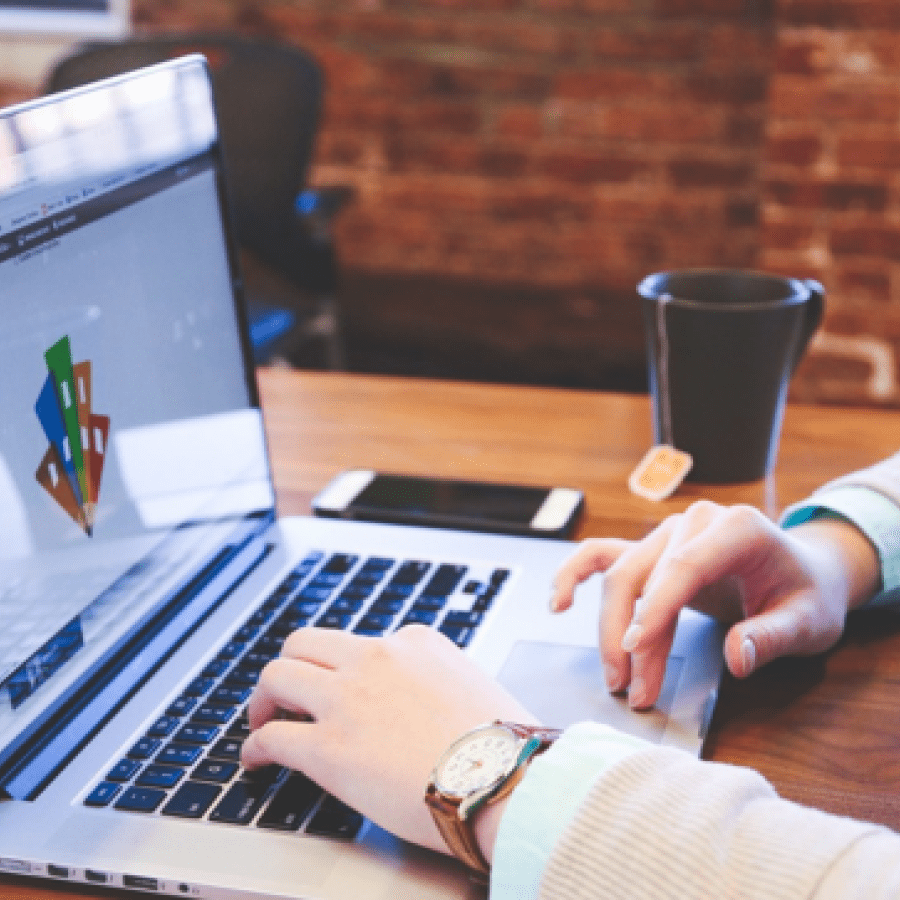 Business student working on a computer
