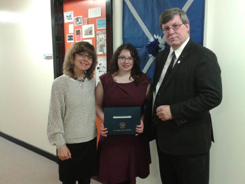 Group picture of the 2015's 3 Recipients of the C. &amp; A MacPhee Memorial Award for Catholic Studies