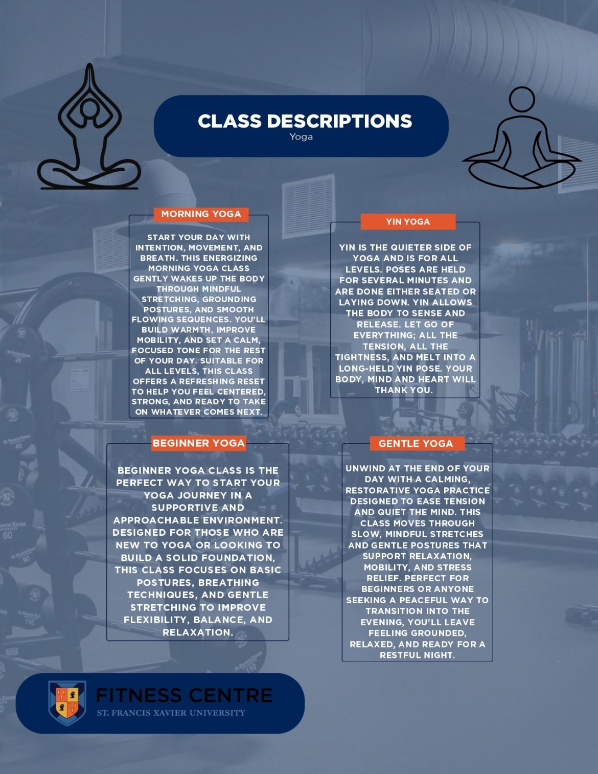 Class descriptions of group fitness mobility and wellness classes