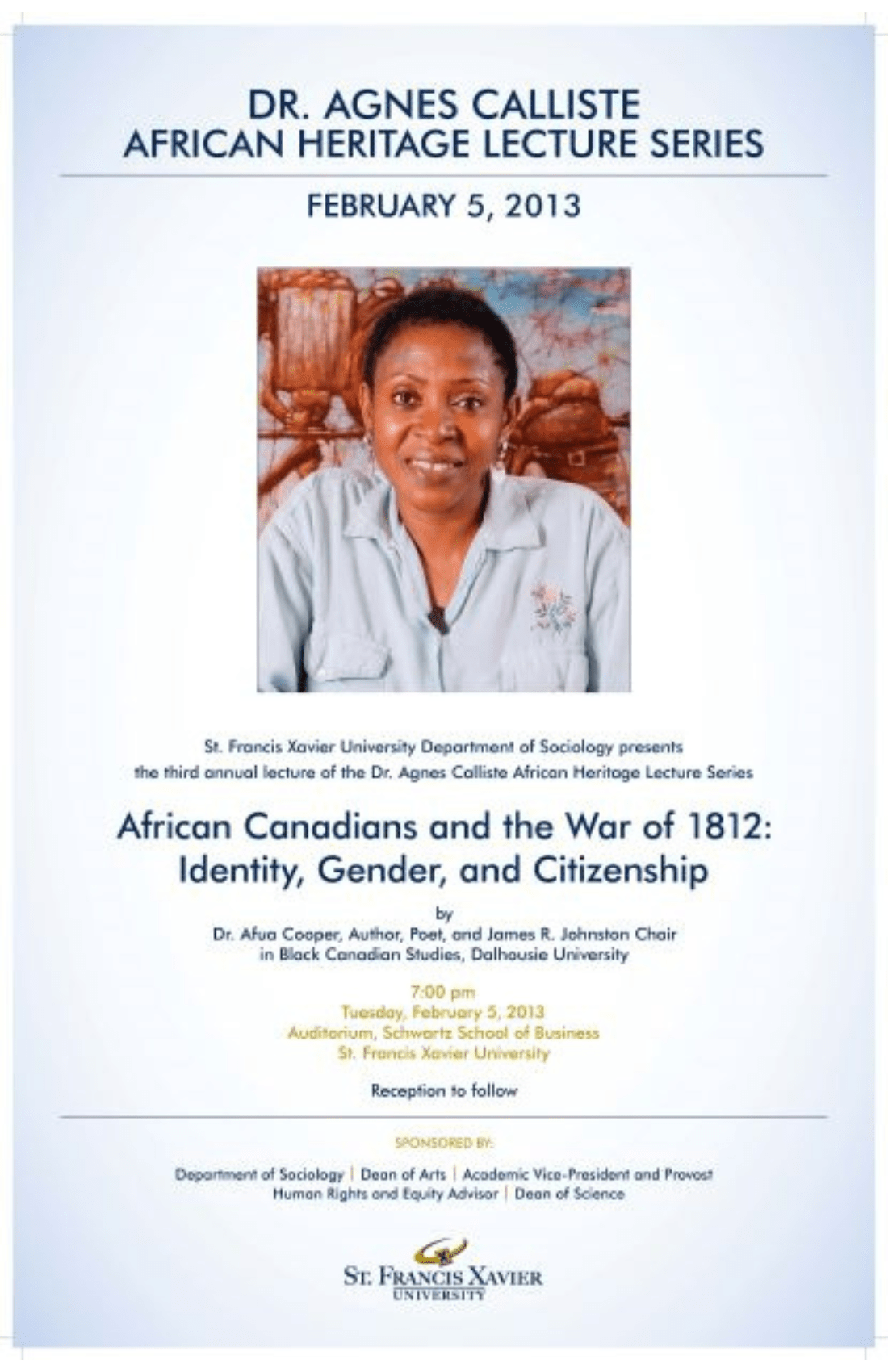 Dr. Agnes Calliste Lecture Series 2013 Poster - Afua Cooper
