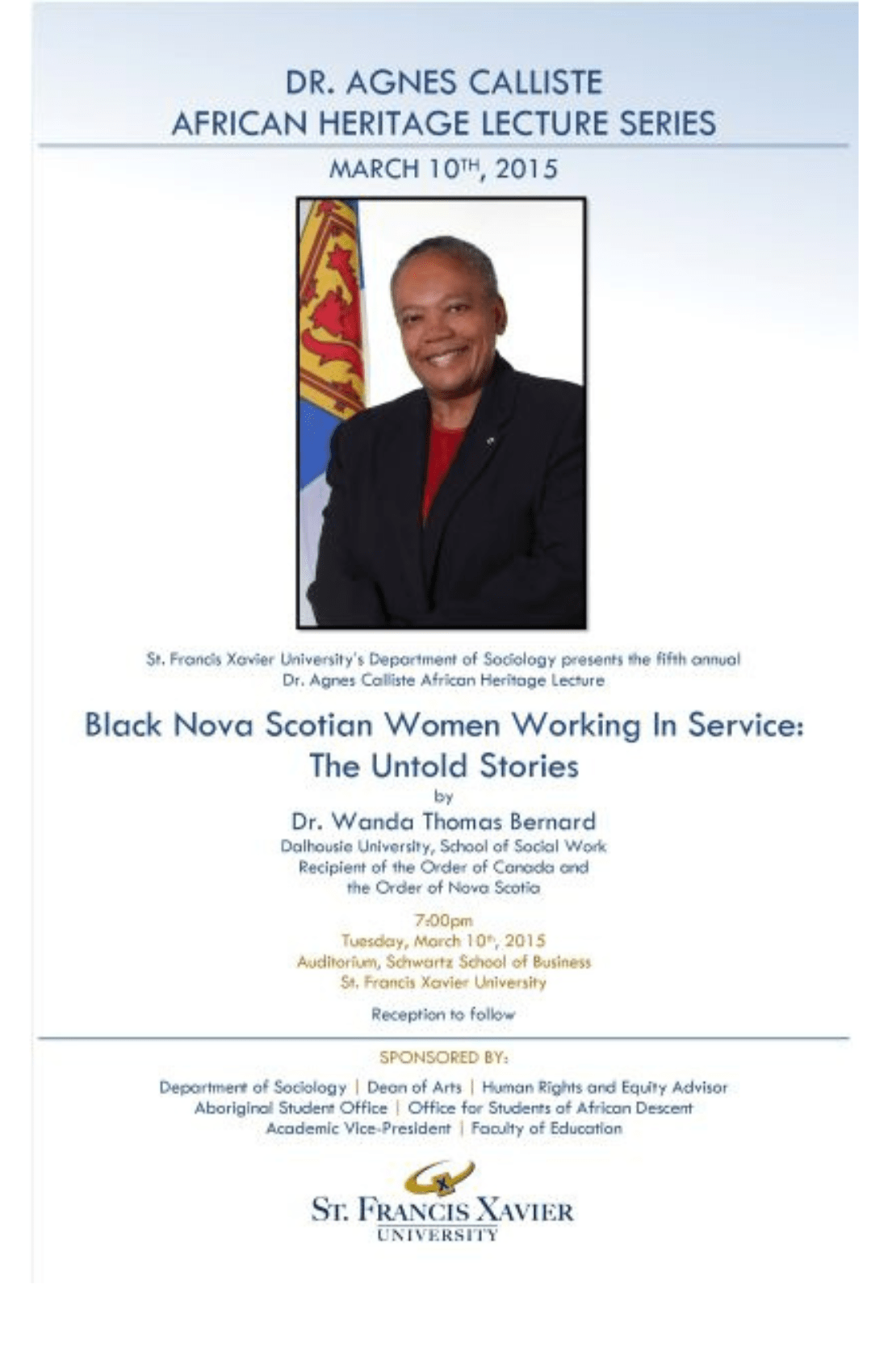 Dr. Agnes Calliste Lecture Series 2015 Poster - Wanda Thomas Bernard