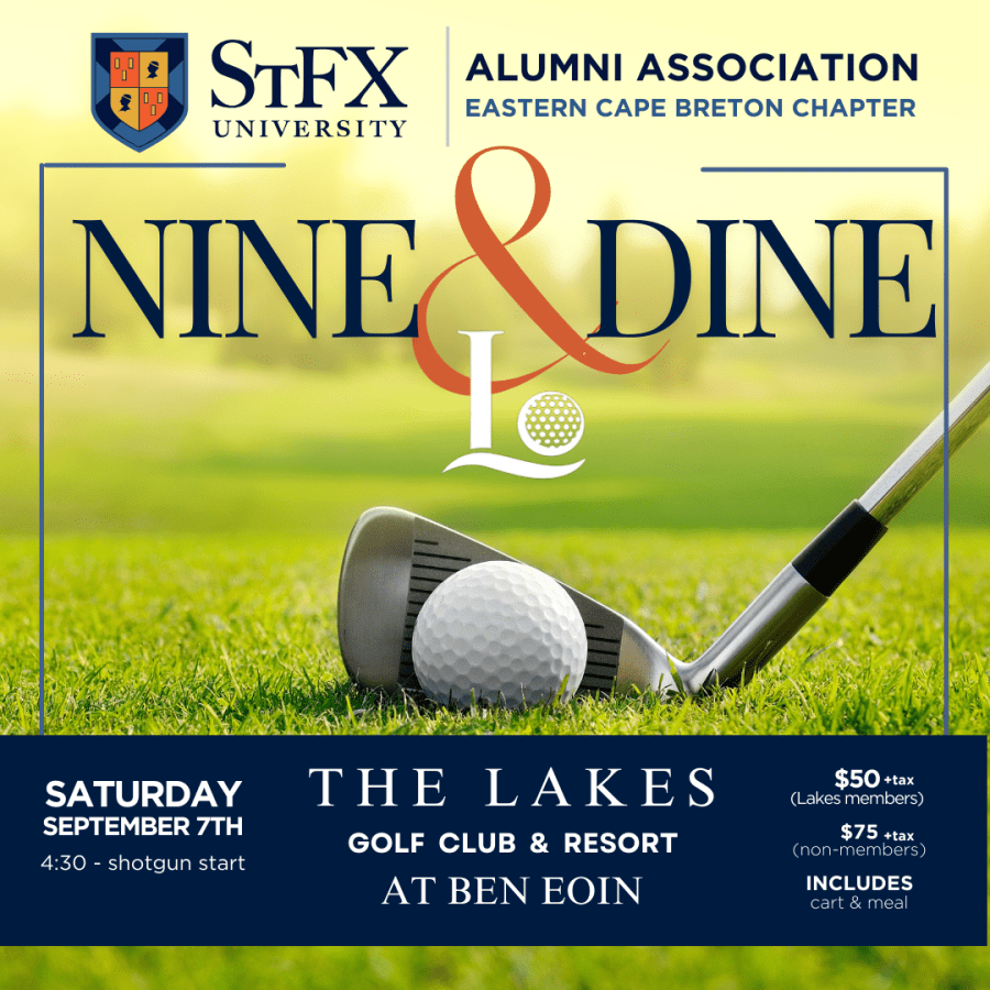 Promotional graphic for Eastern Cape Breton alumni event - Nine & Dine at Ben Eoin