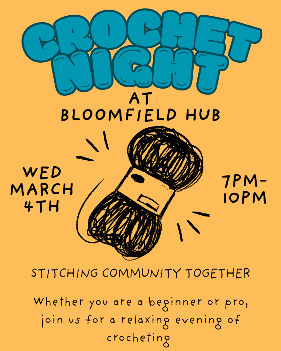 Crochet Night at Bloomfield Hub Wednesday, March 4th