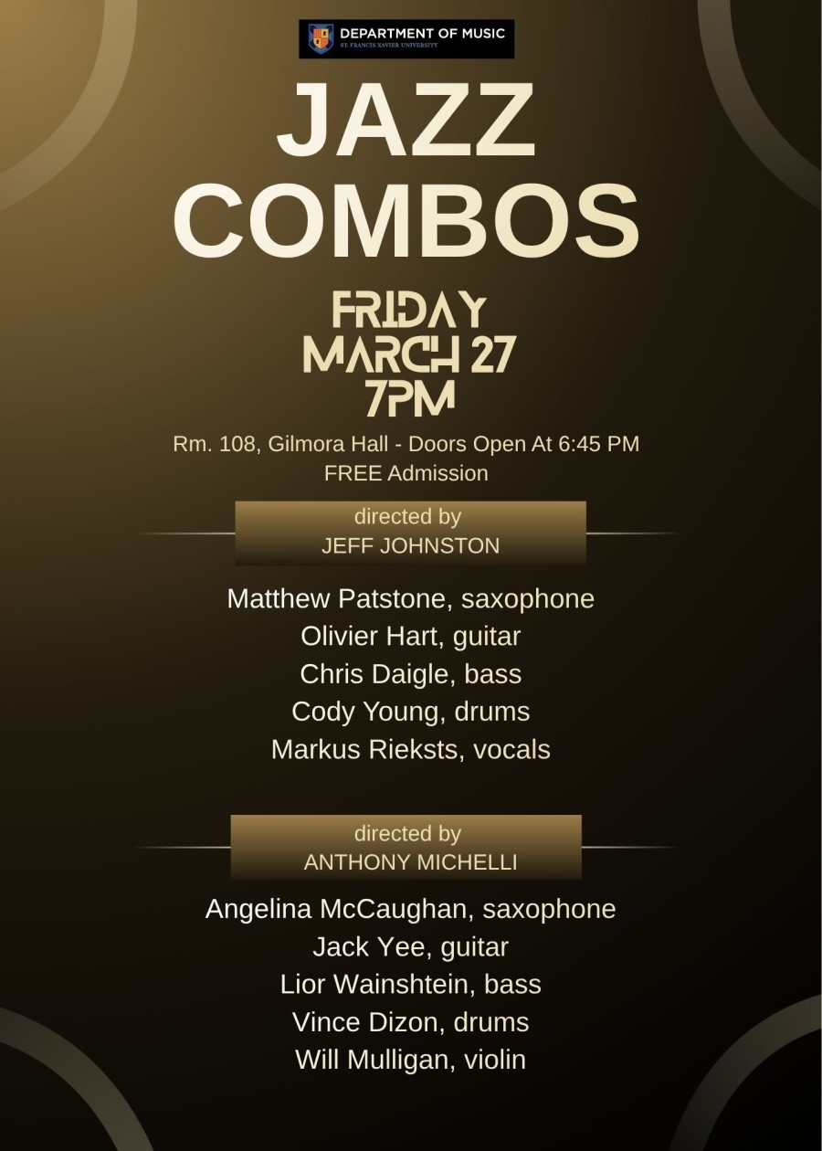 Live Jazz! JOHNSTON & MICHELLI COMBOS  - March 27 @ 7pm (Room 108, Gilmora Hall)