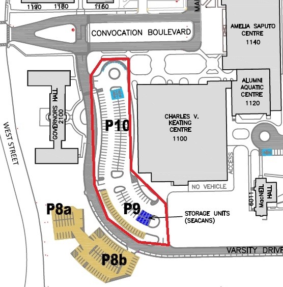 Map of StFX parking areas P9 and P10