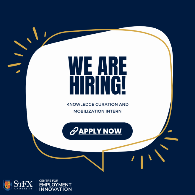 We Are Hiring graphic for StFX Centre for Employment Innovation